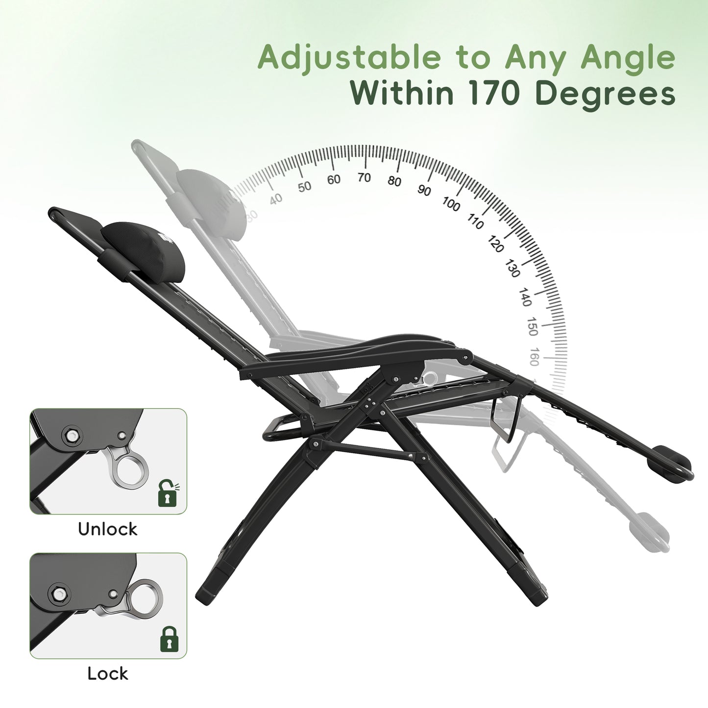 Amopatio Oversized Zero Gravity Chair Set of 2, 29in Reclining Camping Lounge Chair Upgraded Lock and Footrest, Folding Patio Recliner with Cup Holder, Removable Cushion & Headrest