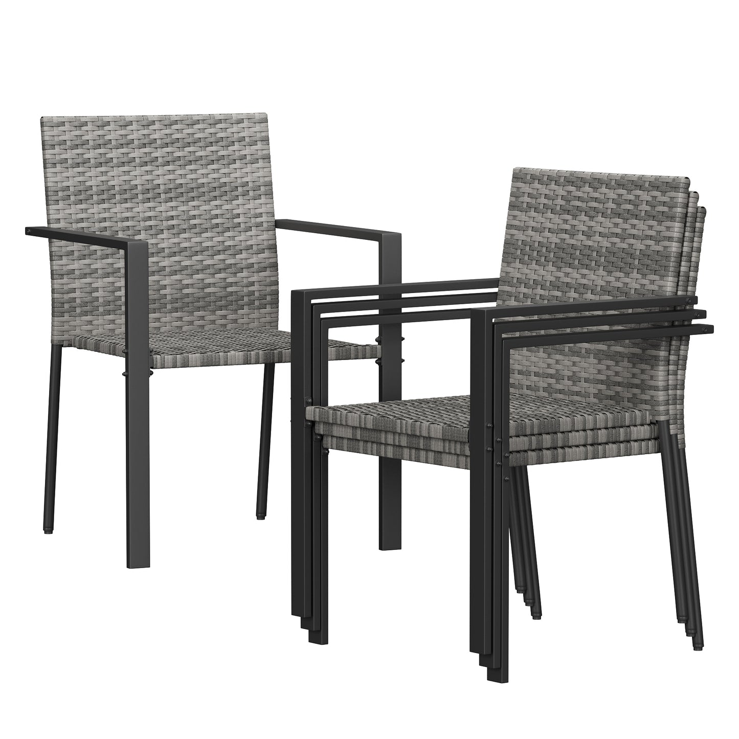 Amopatio Stackable Wicker Chairs, Patio Dining Chairs Set of 4, All-Weather Breathable Outdoor Dining Chair, Steel Frame, Armchair w/Armrests, for Garden, Porch, Deck, Poolside, Fire Pit, Gray
