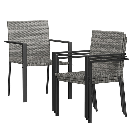 Amopatio Stackable Wicker Chairs, Patio Dining Chairs Set of 4, All-Weather Breathable Outdoor Dining Chair, Steel Frame, Armchair w/Armrests, for Garden, Porch, Deck, Poolside, Fire Pit, Gray