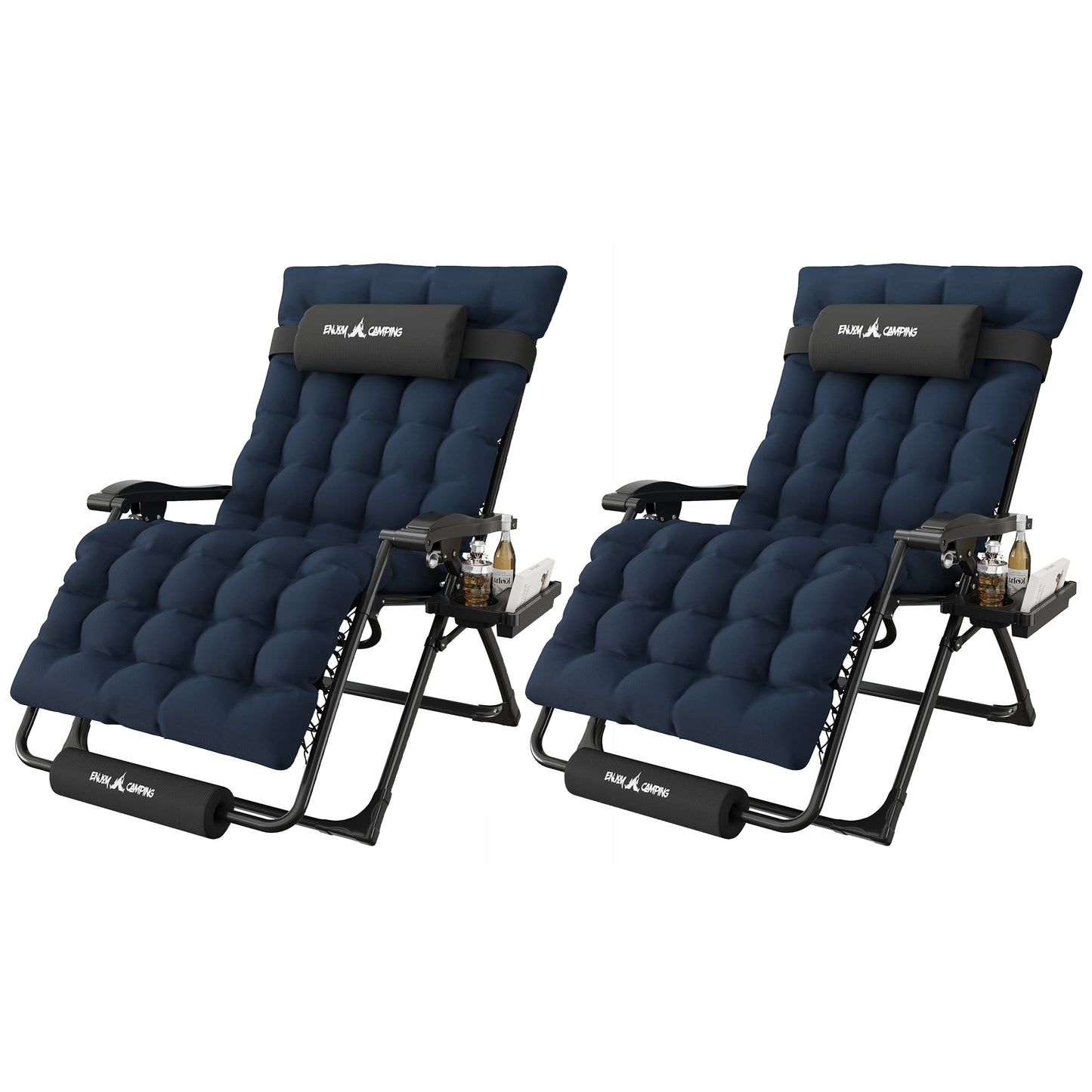 Amopatio Oversized Zero Gravity Chair, 33''W Reclining Camping Lounge Chair Upgraded Lock and Footrest, Folding Patio Recliner with Cup Holder, Removable Cushion & Headrest