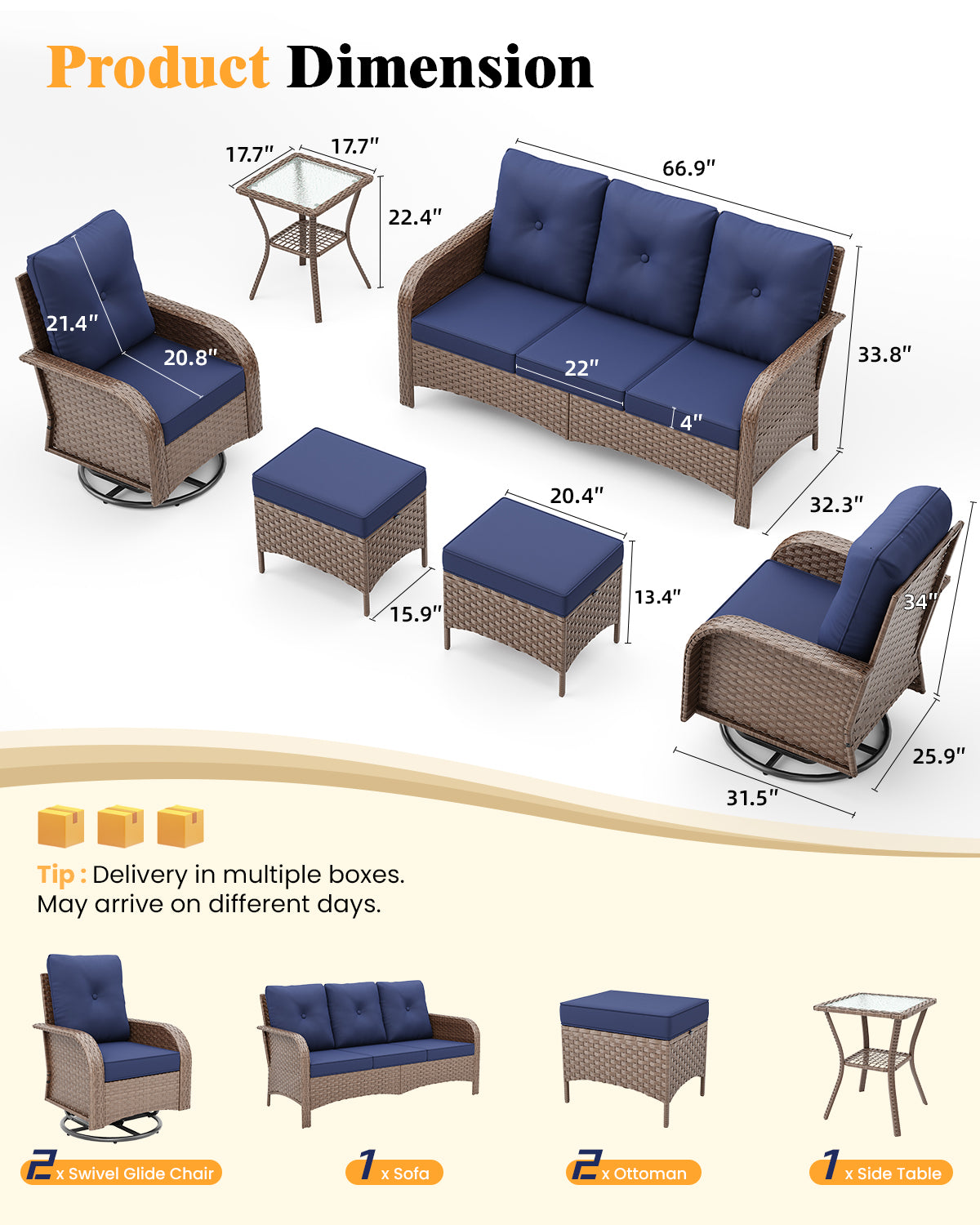 Amopatio 6 Pieces Outdoor Patio Furniture Set, Wicker Swivel Rocker Chairs Sets