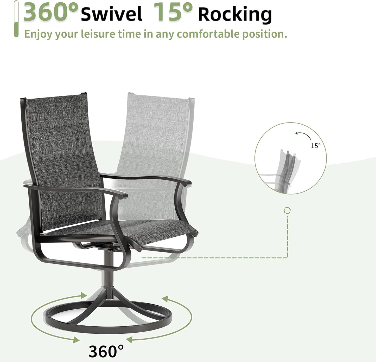 Amopatio Outdoor Patio Swivel Dining Chairs Set of 8, 360° Swivel Patio Chairs, All Weather Outdoor Swivel Chairs with Textilene Mesh and Rust-Proof Steel Frame, for Backyard & Porch, Dark Gray
