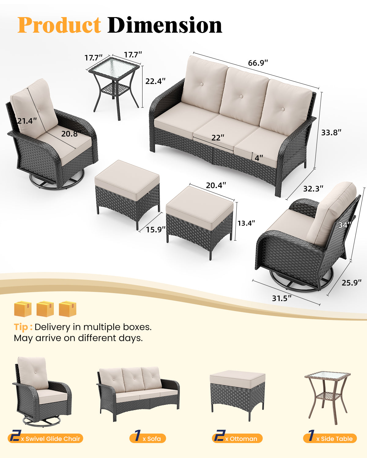 Amopatio 6 Pieces Outdoor Patio Furniture Set, Wicker Swivel Rocker Chairs Sets