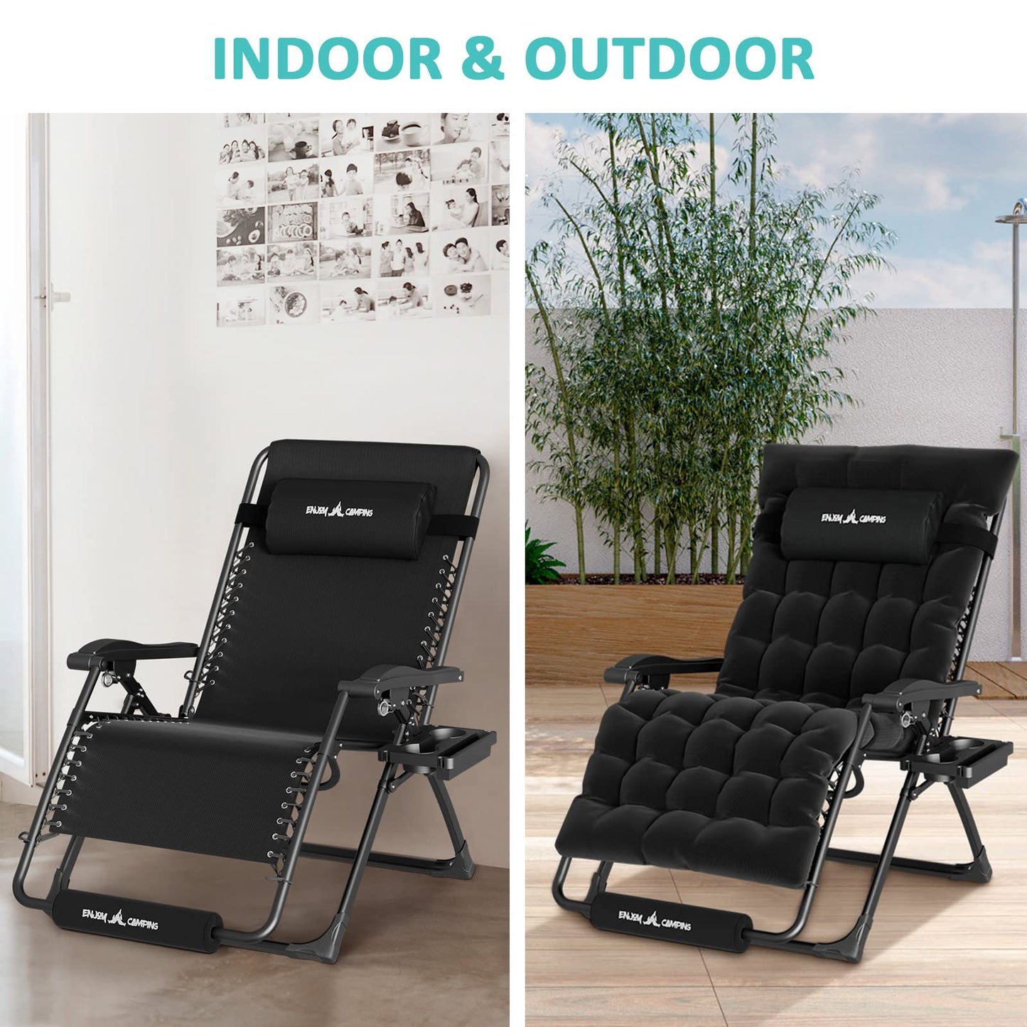 Amopatio Oversized Zero Gravity Chair with Cushion for Indoor & Outdoor, XXL 33Inch Patio Folding Reclining Lounge Chair with Tray/Footrest/Headrest