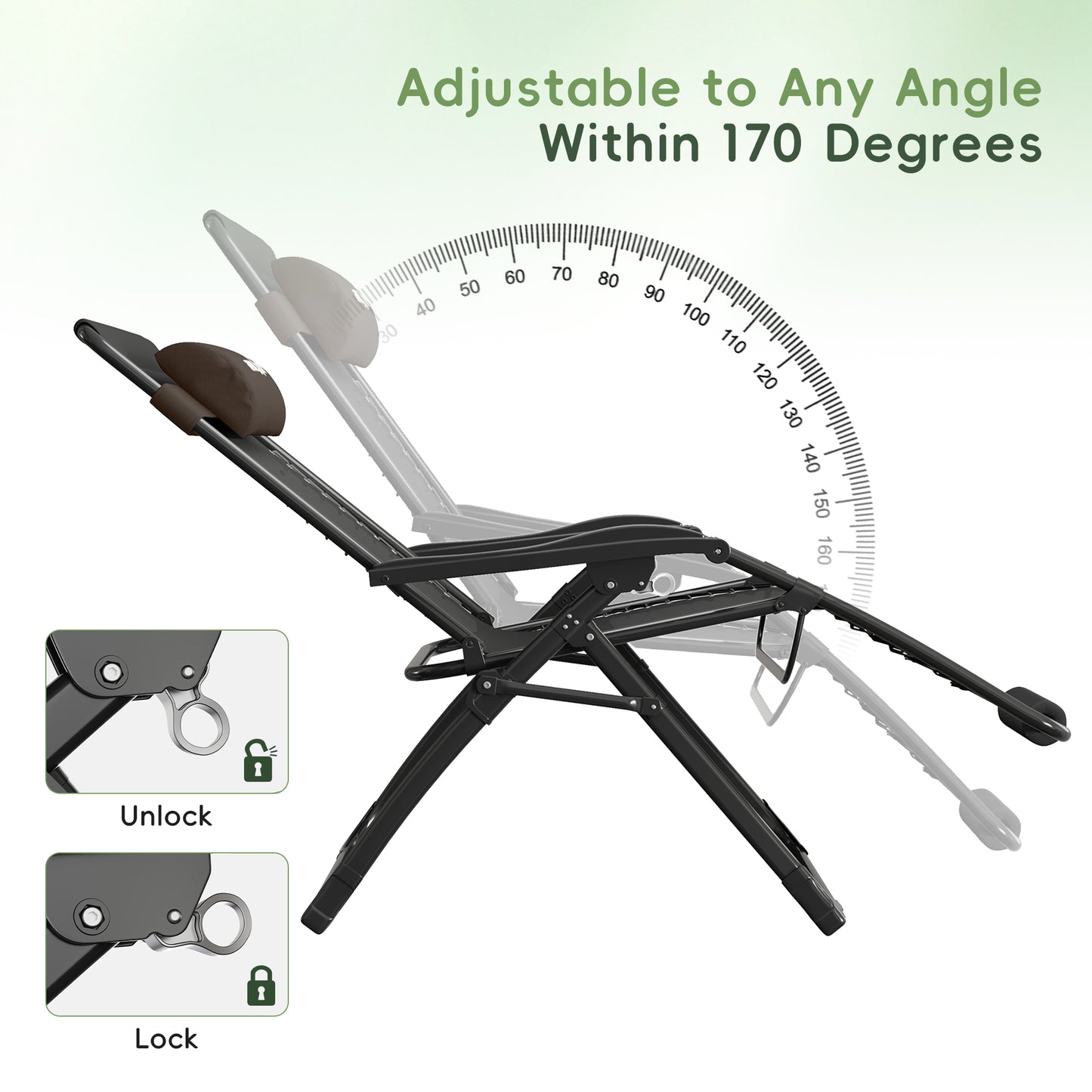 Amopatio Oversized Zero Gravity Chair Set of 2, 33''W Reclining Camping Lounge Chair Upgraded Lock and Footrest, Cup Holder, Removable Cushion & Headrest Folding Patio Recliner