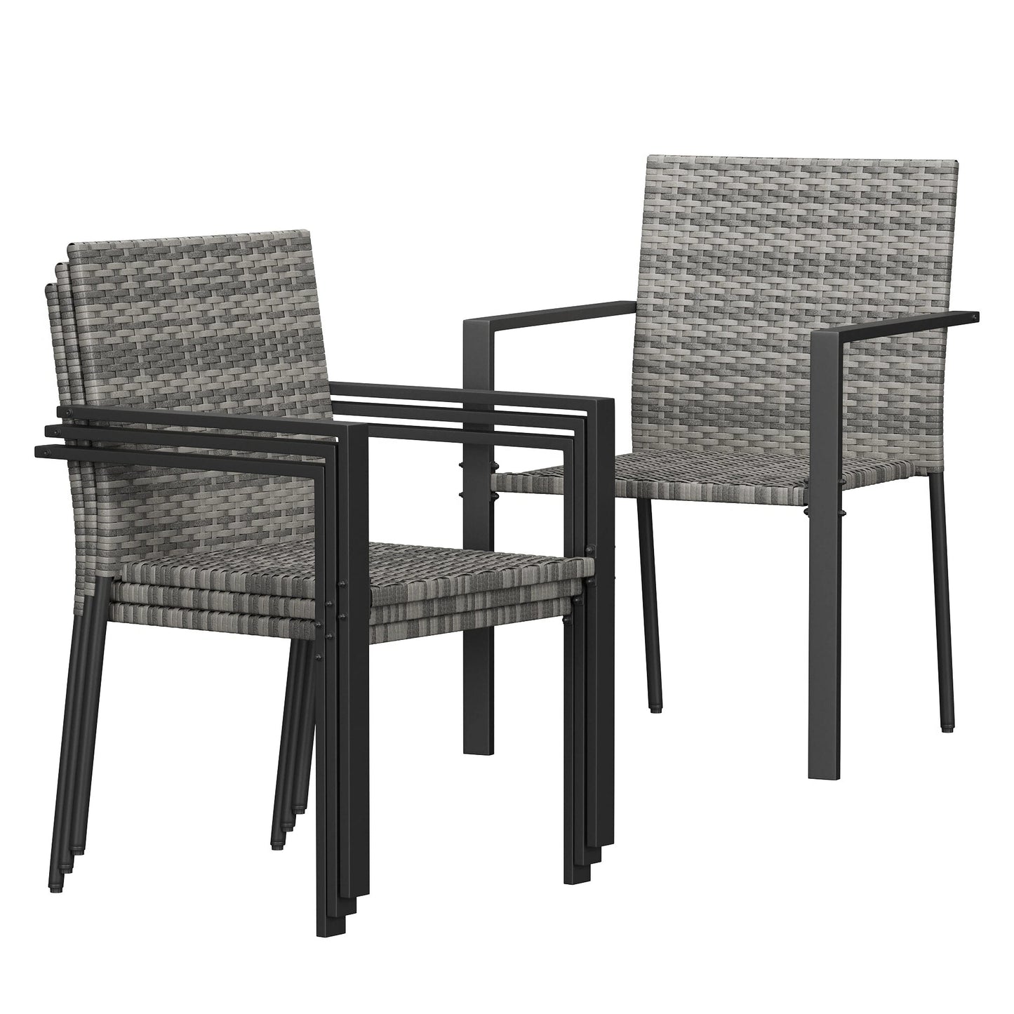 Amopatio Stackable Patio Dining Chairs Set of 4, All-Weather Breathable Rattan Outdoor Dining Chair, Steel Frame, Armchair w/Armrests, for Garden, Porch, Deck, Poolside, Fire Pit, Gray