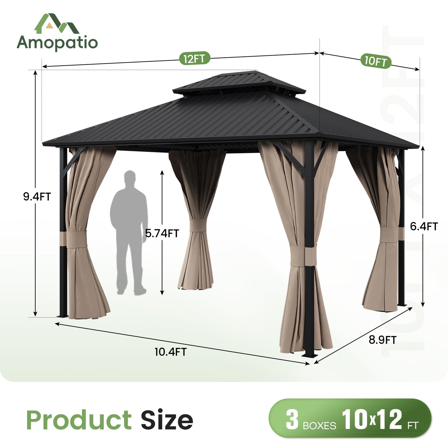Amopatio 10x12FT Hardtop Gazebo, Metal Galvanized Steel Double Roof, Beige
