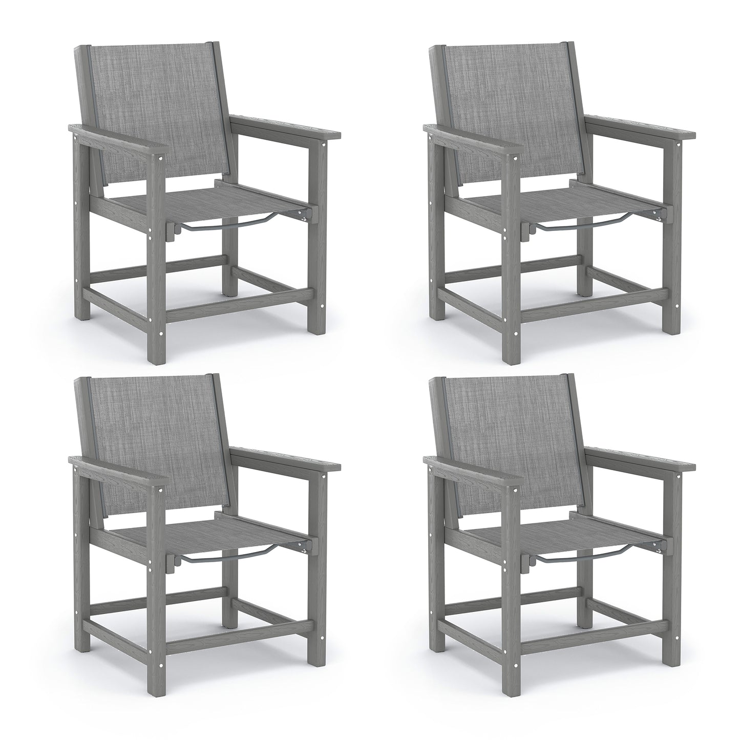Amopatio Outdoor HDPE Dining Chairs Set of 4 All-Weather Patio Chairs with Textilene Backrest Heavy Duty for Porch Backyard Deck Lawn Garden, Gray