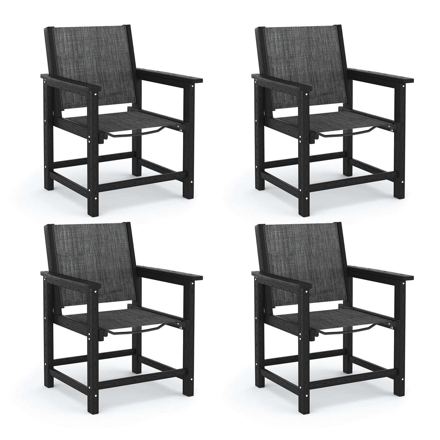 Amopatio Outdoor HDPE Dining Chairs Set of 4 All-Weather Patio Chairs with Textilene Backrest Heavy Duty for Porch Backyard Deck Lawn Garden, Black