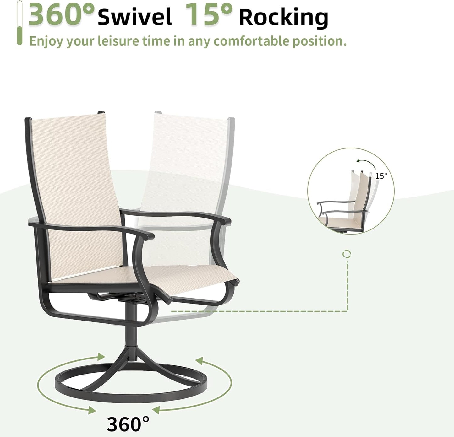 Amopatio Outdoor Patio Swivel Dining Chairs Set of 2, 360° Swivel Outdoor Chairs, All Weather Outdoor Swivel Chairs with Textilene Mesh and Rust-Proof Steel Frame, for Backyard, Garden & Porch, Beige