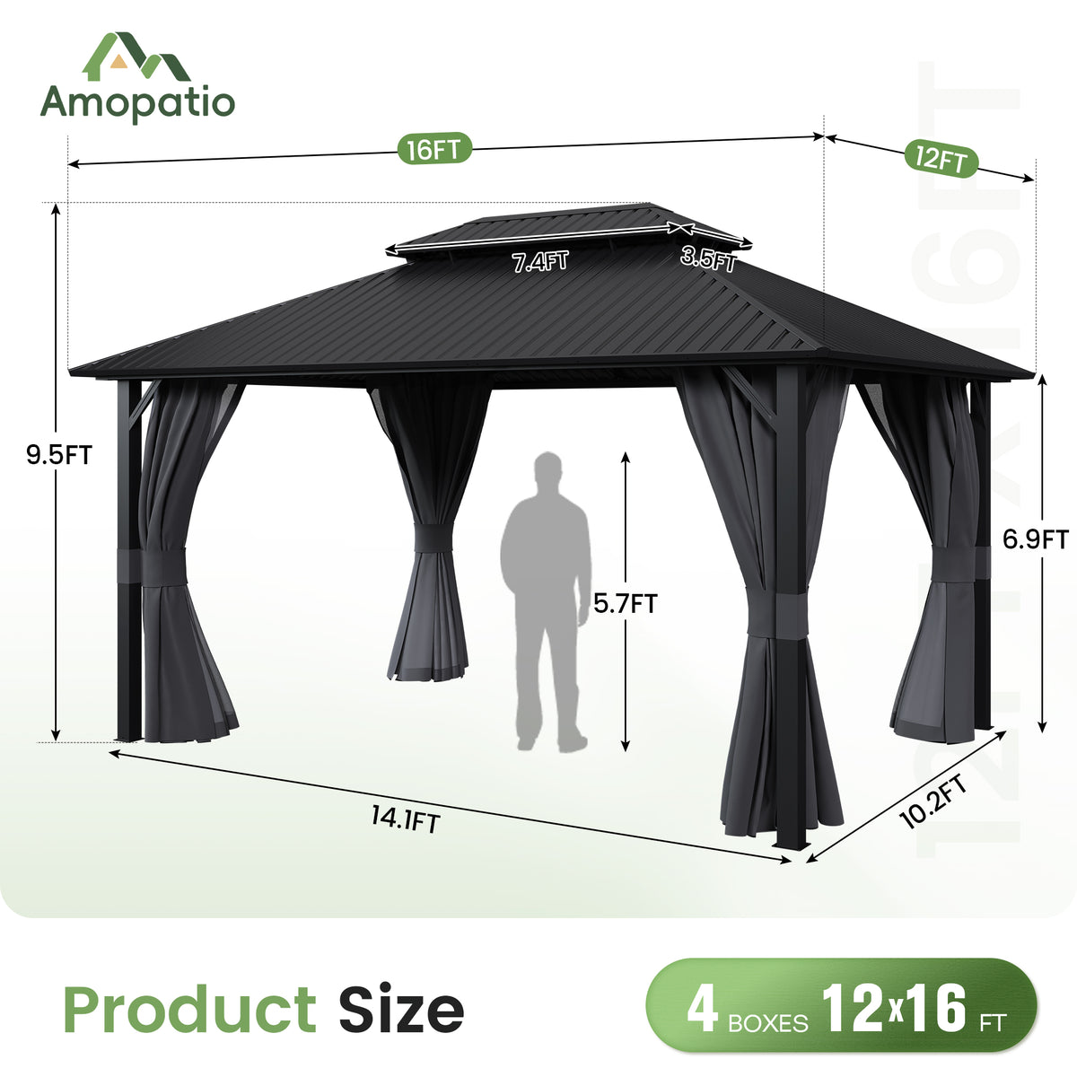 Amopatio 12x16FT Hardtop Gazebo, Metal Galvanized Steel Double Roof