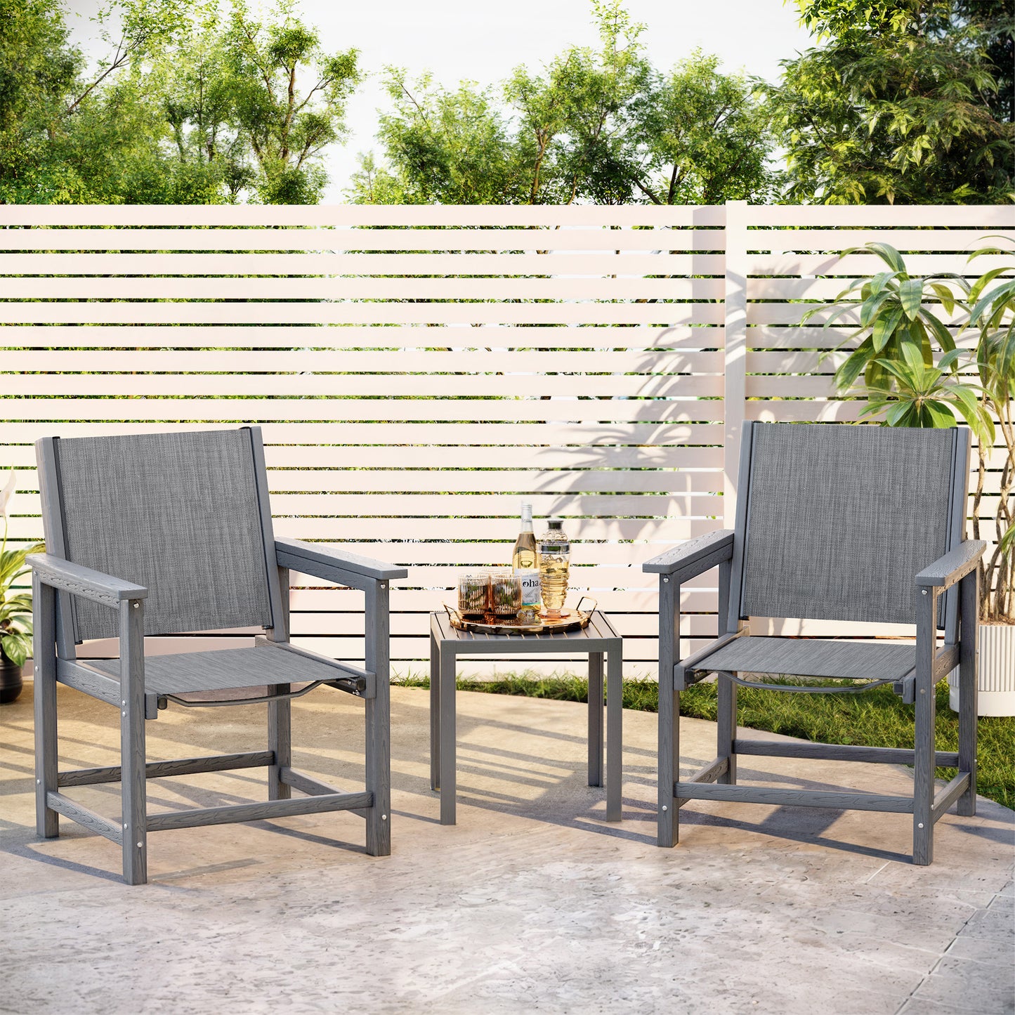 HDPE Patio Dining Chair with Armrests - Textilene Outdoor Chair with Wide Seat for Poolside, All Weather UV Resistant Heavy Duty Patio Chair for Backyard Balcony & Deck(Gray)