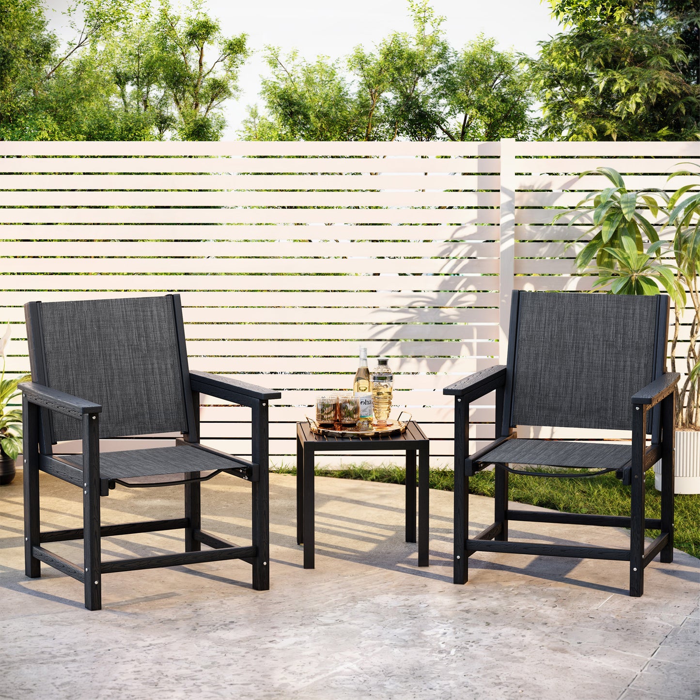 HDPE Patio Dining Chair with Armrests - Textilene Outdoor Chair with Wide Seat for Poolside, All Weather UV Resistant Heavy Duty Patio Chair for Backyard Balcony & Deck(Black)