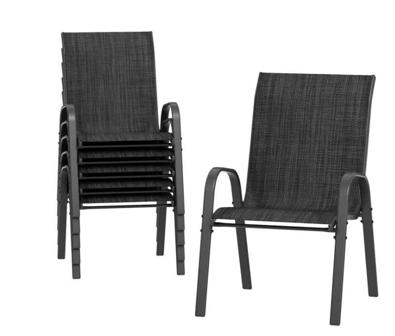 ELPOSUN Patio Chairs Set of 6, Breathable Garden Outdoor Furniture for Backyard Deck,Outdoor Stackable Dining Chairs for All Weather, Dark Grey