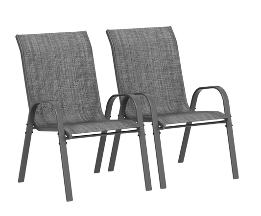 ELPOSUN Patio Chairs Set of 2, Outdoor Stackable Dining Chairs for All Weather, Breathable Garden Outdoor Furniture for Backyard Deck,Grey & White