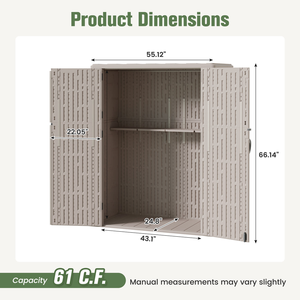 Amopatio Outdoor Storage Shed, 61 Cu.Ft Vertical Storage Shed, Beige