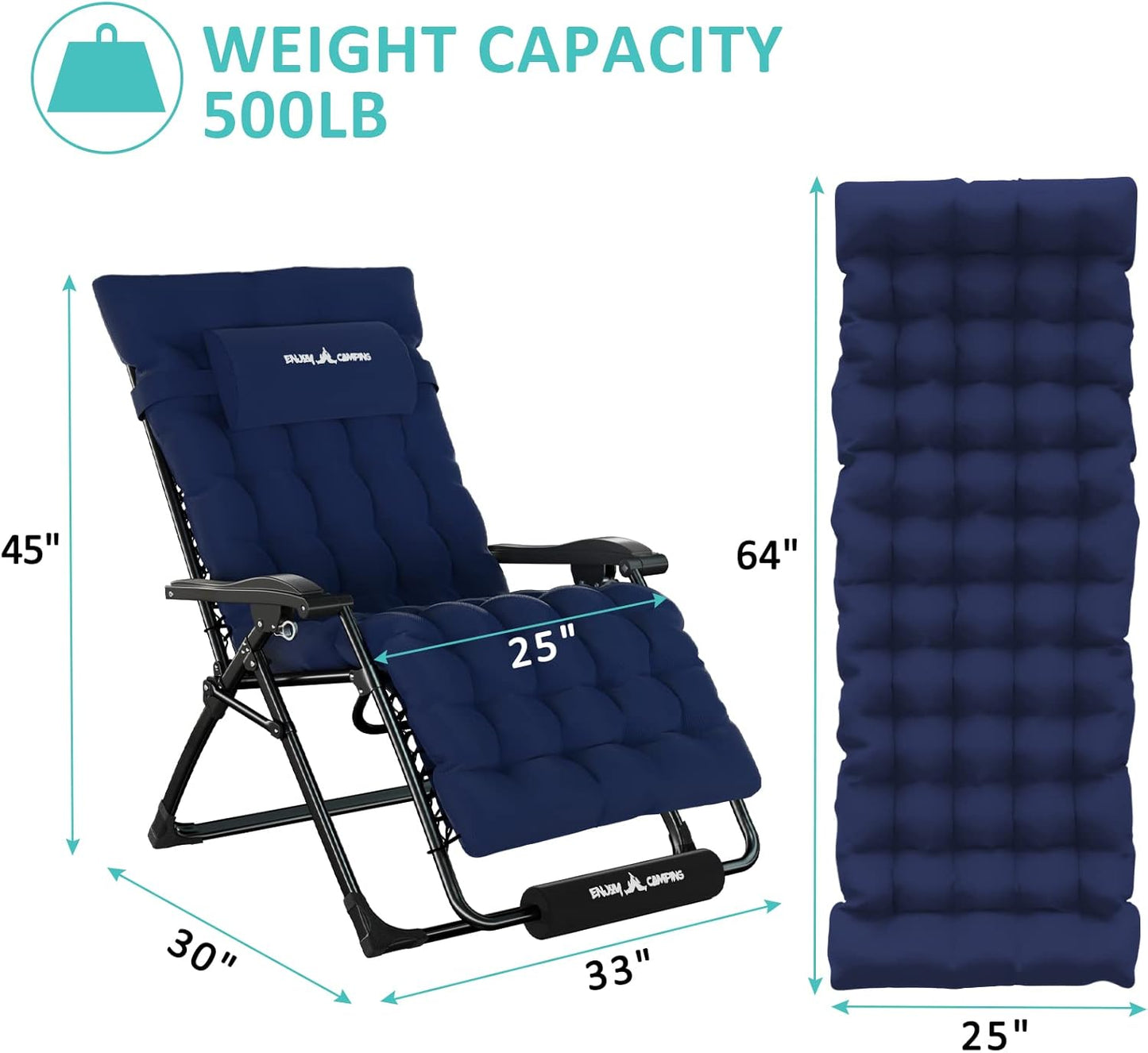Amopatio Oversized Zero Gravity Chair with Cushion for Indoor & Outdoor, XXL 33Inch Patio Folding Reclining Lounge Chair with Tray/Footrest/Headrest