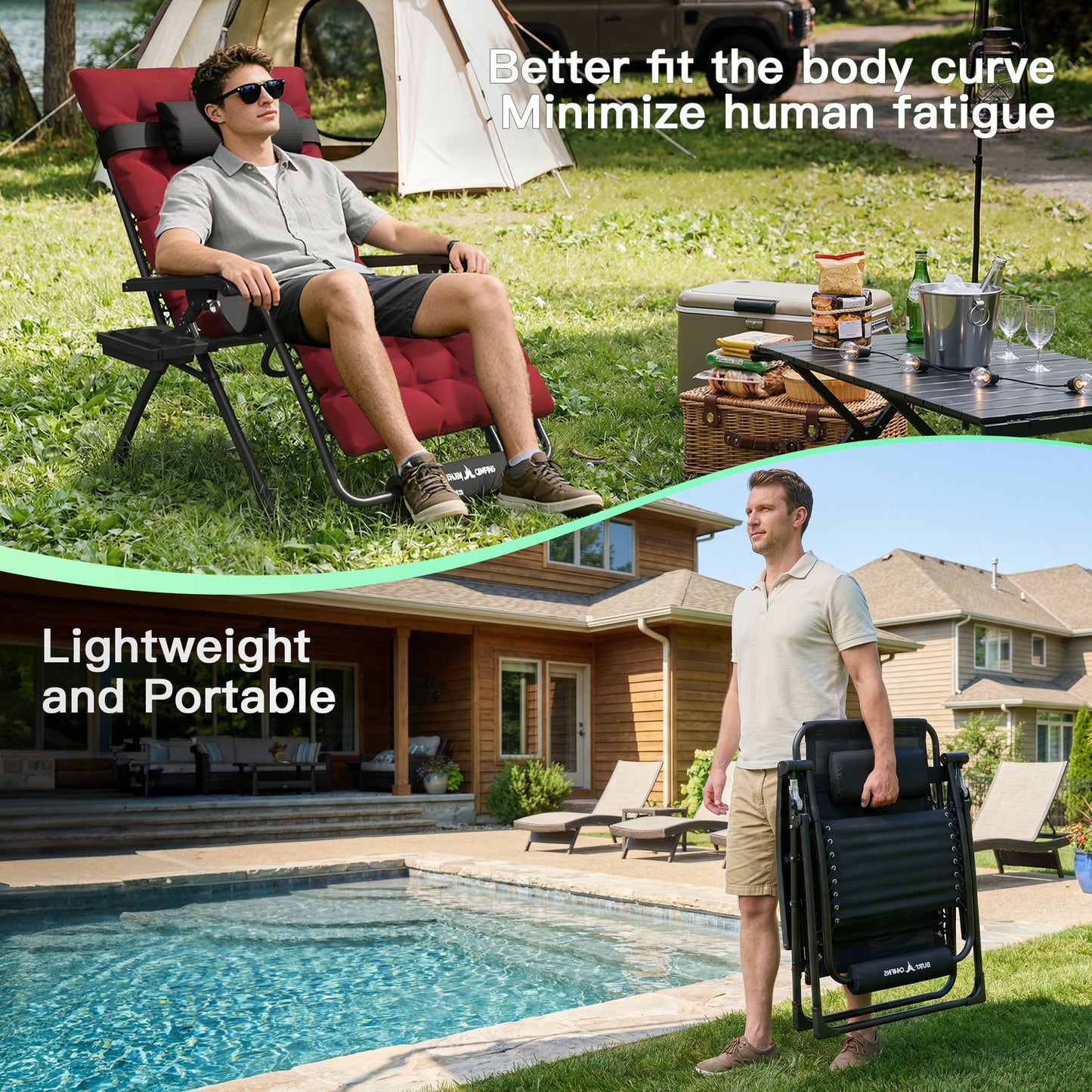 Amopatio Oversized Zero Gravity Chair, 33''W Reclining Camping Lounge Chair Upgraded Lock and Footrest, Cup Holder, Removable Cushion & Headrest Folding Patio Recliner