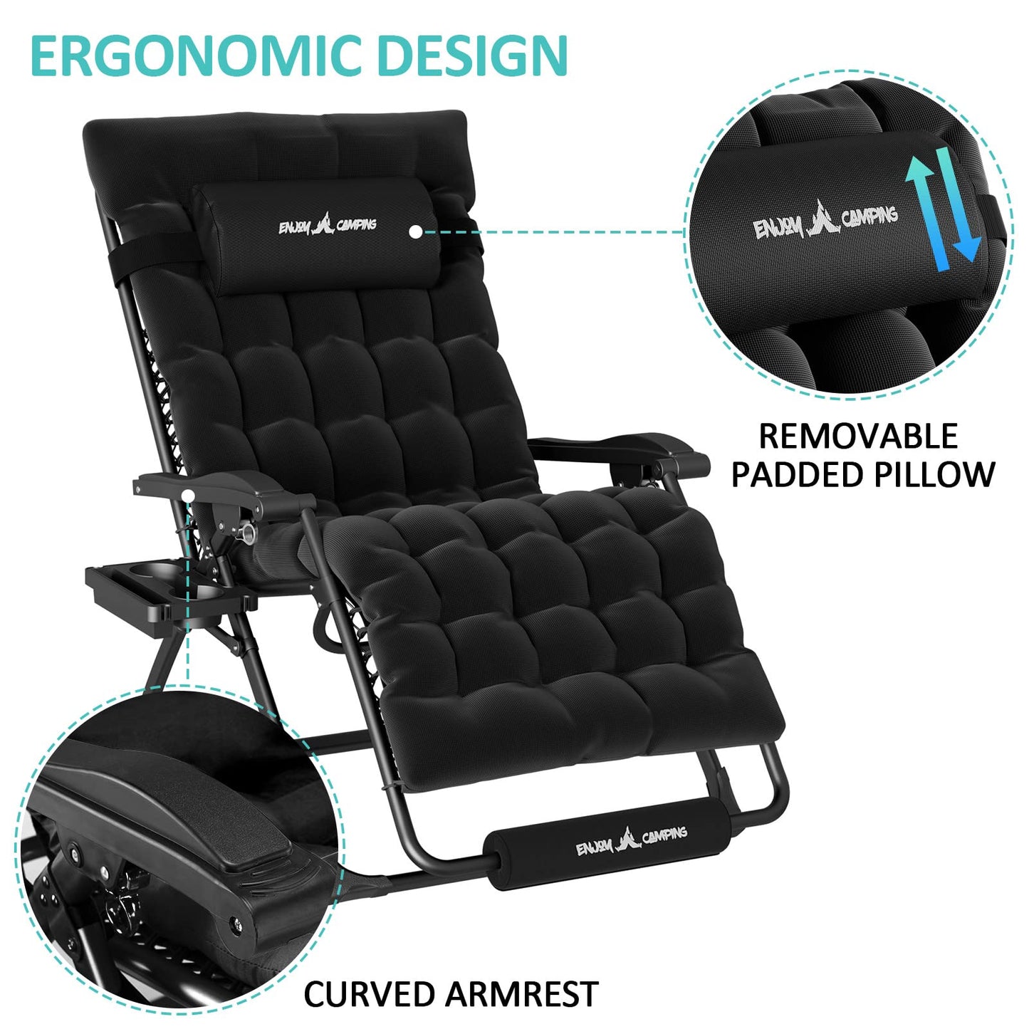 Amopatio Oversized Zero Gravity Chair with Cushion for Indoor & Outdoor, XXL 33Inch Patio Folding Reclining Lounge Chair with Tray/Footrest/Headrest