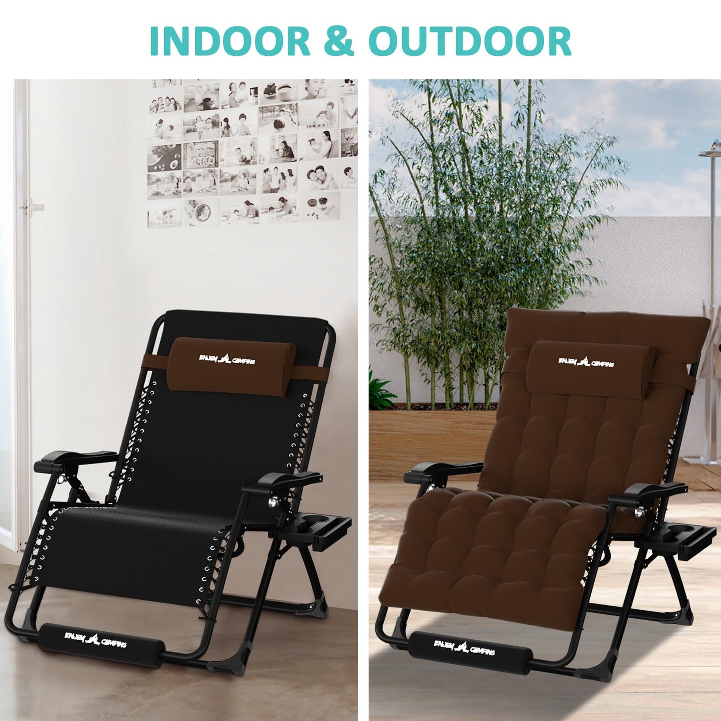 Amopatio Oversized Zero Gravity Chair with Cushion for Indoor & Outdoor, XXL 33Inch Patio Folding Reclining Lounge Chair with Tray/Footrest/Headrest