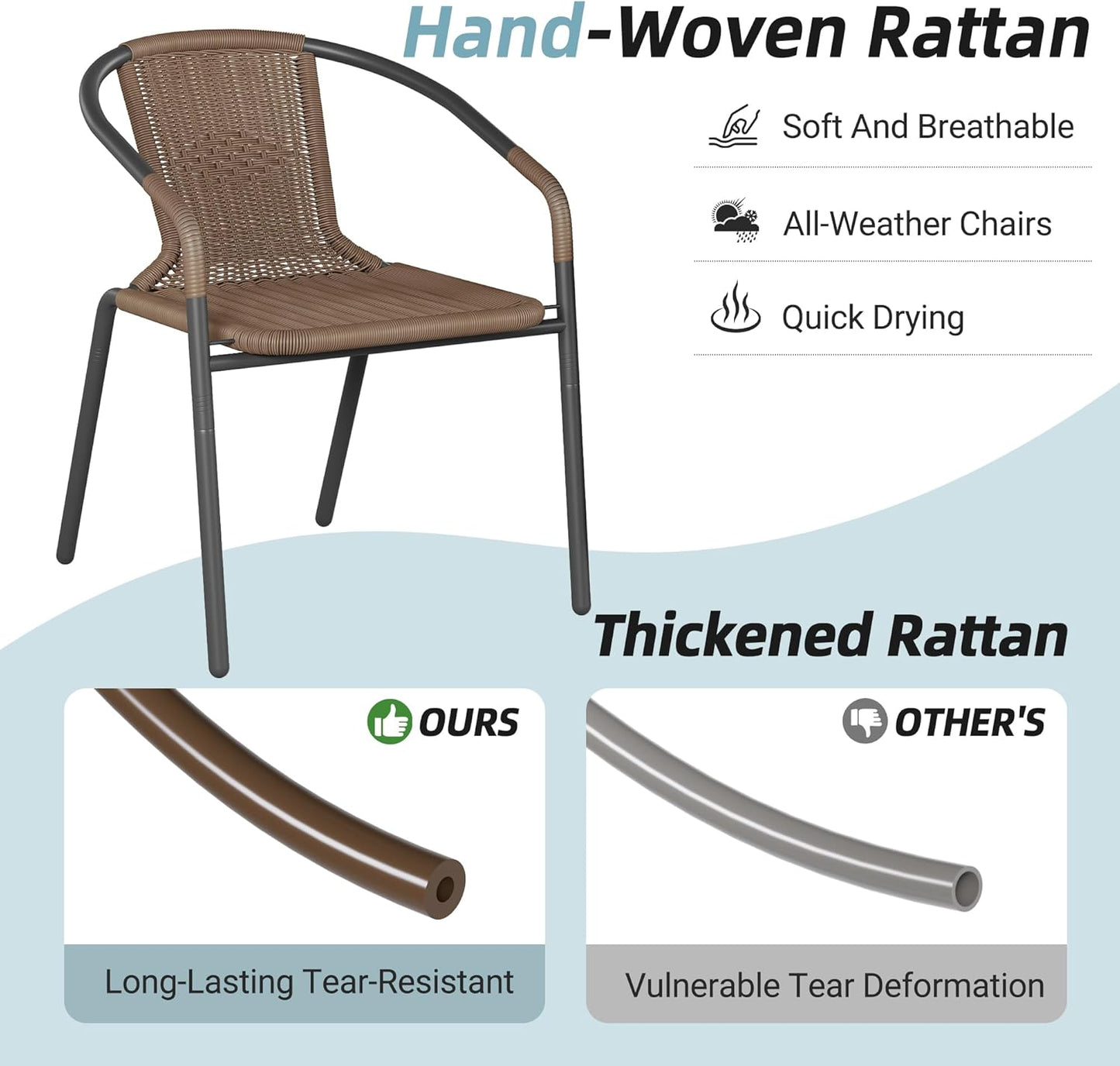 Amopatio Outdoor Dining Chairs Set of 4, Stackable Outdoor Patio Chairs, Rattan Wicker Patio Chairs Set of 4, for Porch, Deck, Garden, Poolside, Yard, Bistro, Restaurant, Brown