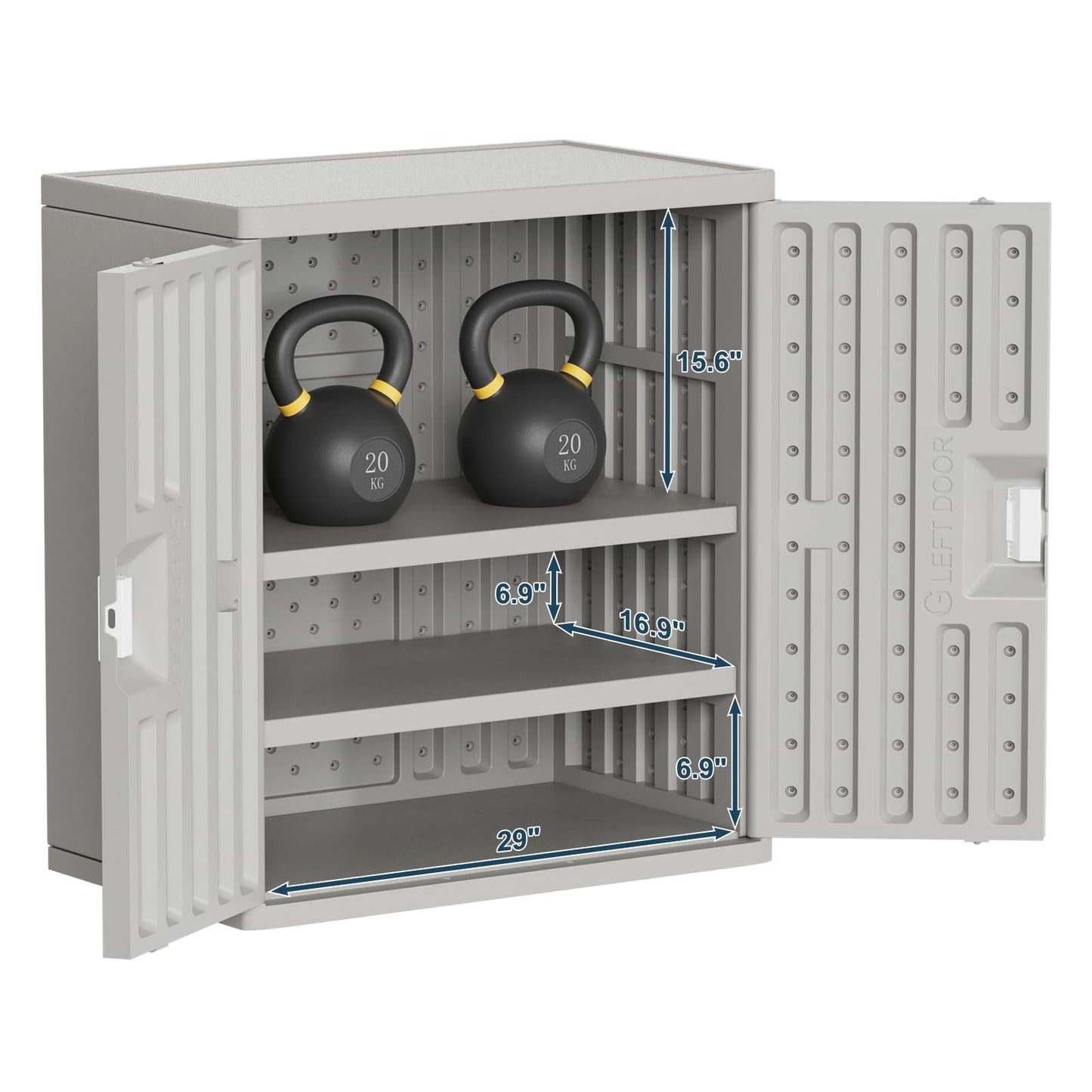Amopatio Outdoor Storage Cabinet with 2 Shelves, Resin Storage Cabinet Waterproof Plastic Storage Shed - Outdoor Patio Tools, 19.7" D x 29.5" W x35.4 H, Gray