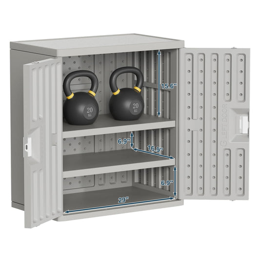 Amopatio Outdoor Storage Cabinet with 2 Shelves, Resin Storage Cabinet Waterproof Plastic Storage Shed - Outdoor Patio Tools, 19.7" D x 29.5" W x35.4 H, Gray