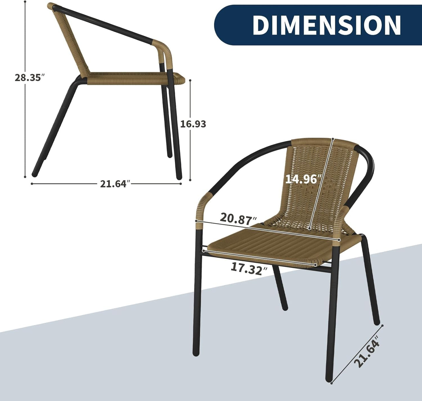 Amopatio Outdoor Dining Chairs Set of 6, Rattan Patio Chairs Wicker, Stackable Indoor-Outdoor Chair, Bistro, Deck, Yard, Porch, Restaurant Stack Chair 6 Pack, Brown