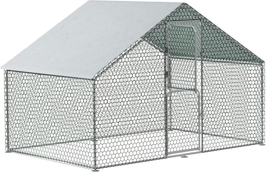 Large Chicken Coop Heavy Duty Walk-in Chicken Run Poultry Cage with Wire Mesh & Weatherproof PE Cover, Chicken Hen for Rabbits Duck(6.5x10x6.5 FT)