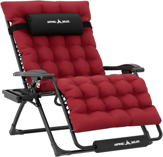 Amopatio Oversized Zero Gravity Chair with Cushion 33''W Folding Patio Reclining Camping Lounge Chair with Cup Holder,Headrest,Footrest for Outdoor Indoor