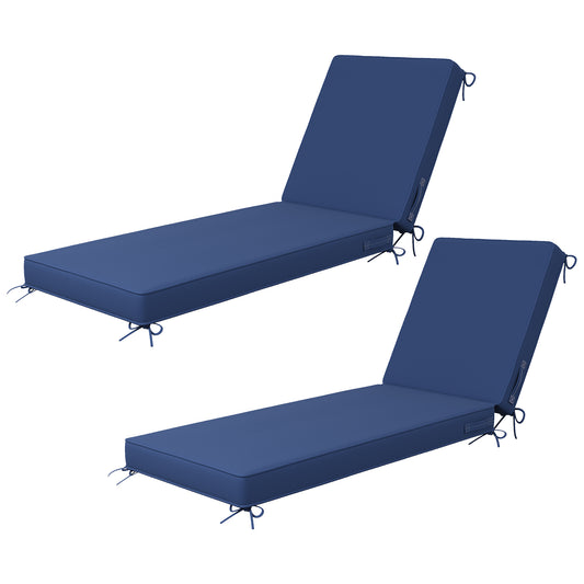 Amopatio 2 Pack Outdoor Chaise Lounge Cushions, Patio Furniture Cushions Non-Slip with Waterproof and Fade Resistant Cover, Removable Pool Lounge Chair Cushion for Poolside,Deck,Backyard,71.6x21x4 Inch,Blue