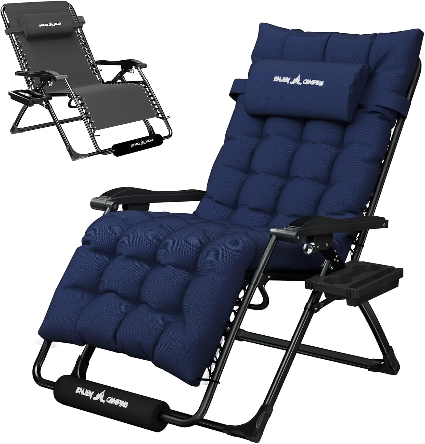 Amopatio Oversized Zero Gravity Chair with Removable Cushion & Tray, XL Patio Folding Reclining Lounge Chair with Footrest & Headrest for Indoor and Outdoor, Support 500lbs
