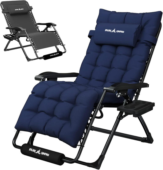 Amopatio Oversized Zero Gravity Chair with Removable Cushion & Tray, XL Patio Folding Reclining Lounge Chair with Footrest & Headrest for Indoor and Outdoor, Support 500lbs