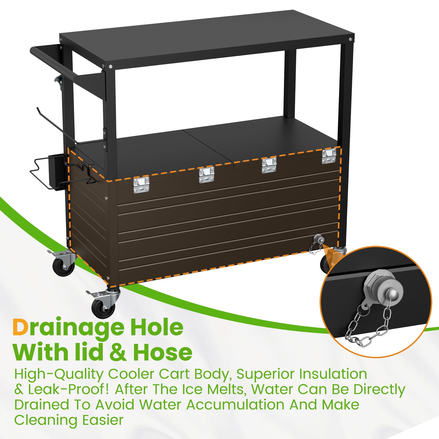 80QT Rolling Ice Chest with Tabletop, Insulated Cooler Cart with Wheels, Outdoor Kitchen Prep Station & Drink Cooler for Patio, BBQ, Camping, Black
