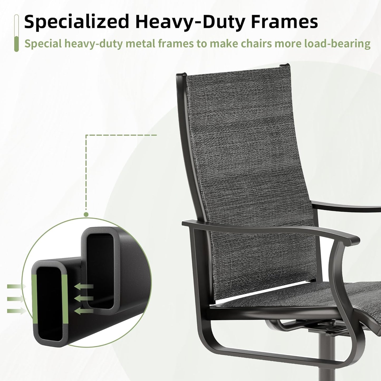 Amopatio Outdoor Patio Swivel Dining Chairs Set of 8, 360° Swivel Patio Chairs, All Weather Outdoor Swivel Chairs with Textilene Mesh and Rust-Proof Steel Frame, for Backyard & Porch, Dark Gray