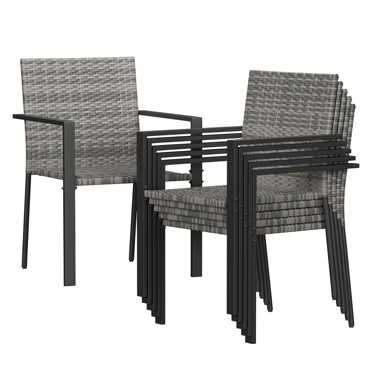 Amopatio Stackable Wicker Chairs, Patio Dining Chairs Set of 6, All-Weather Breathable Outdoor Dining Chair, Steel Frame, Armchair w/Armrests, for Garden, Porch, Deck, Poolside, Fire Pit, Gray