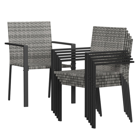 Amopatio Stackable Wicker Chairs, Patio Dining Chairs Set of 6, All-Weather Breathable Outdoor Dining Chair, Steel Frame, Armchair w/Armrests, for Garden, Porch, Deck, Poolside, Fire Pit, Gray