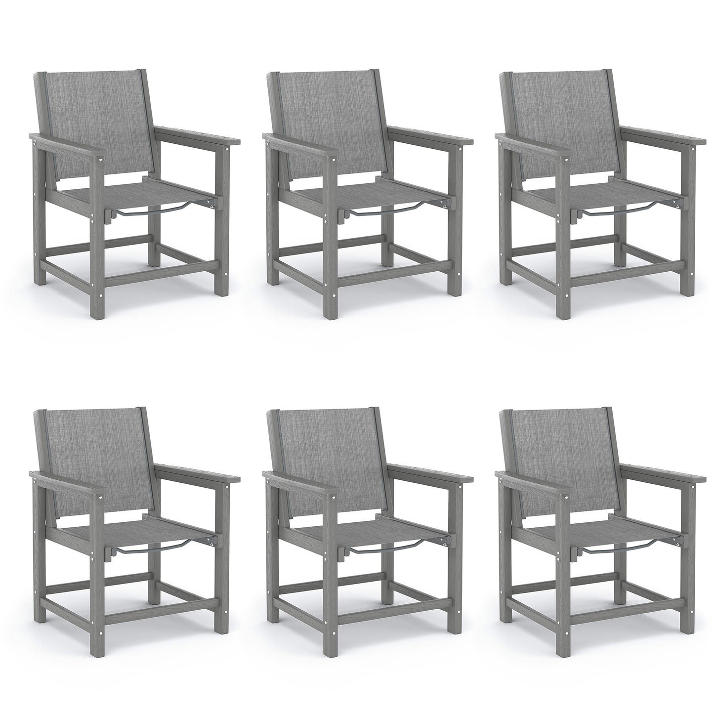 Amopatio Outdoor HDPE Dining Chairs Set of 6 All-Weather Patio Chairs with Textilene Backrest Heavy Duty for Porch Backyard Deck Lawn Garden, Gray