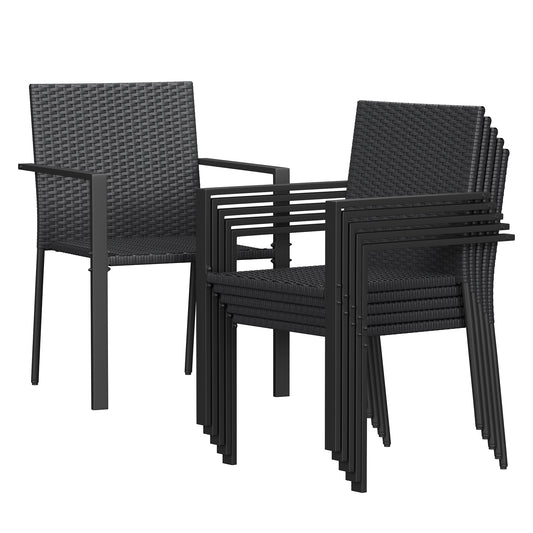 Amopatio Stackable Wicker Chairs, Patio Dining Chairs Set of 6, All-Weather Breathable Outdoor Dining Chair, Steel Frame, Armchair w/Armrests, for Garden, Porch, Deck, Poolside, Fire Pit, Black