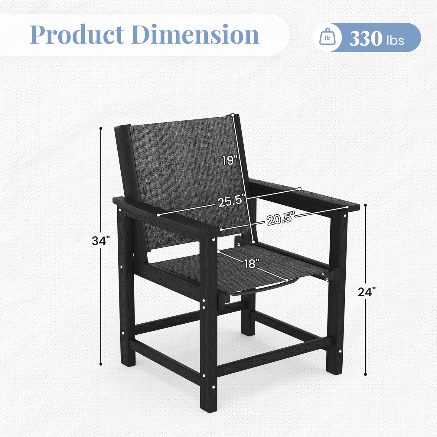5 Piece HDPE Patio Dining Set, All-Weather Outdoor Table and Chair Sets with Umbrella Hole Outdoor Dining Table Sets of 4 Textilene Fabric Patio Chairs for Backyard, Poolside, Garden, Deck(Black)