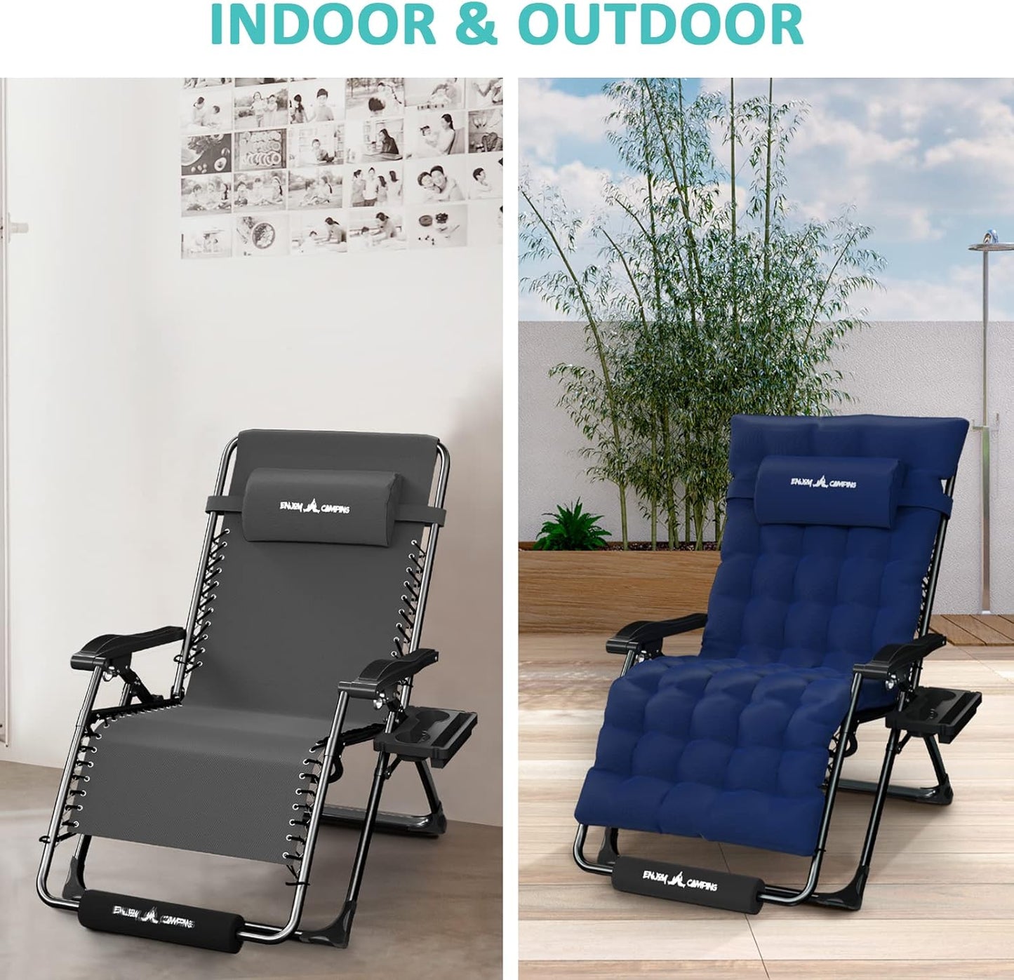 Amopatio Oversized Zero Gravity Chair with Cushion for Indoor & Outdoor, XXL 33Inch Patio Folding Reclining Lounge Chair with Tray/Footrest/Headrest