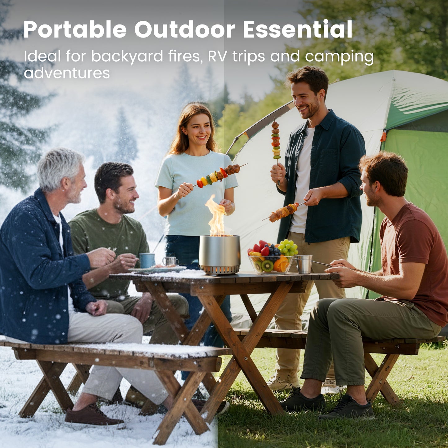 Amopatio Tabletop Fire Pit with Stand, Removable Ash Pan, 8.5'' Smokeless Portable Stainless Steel Wood Burning Outdoor Firepit with Carry Bag for Camping Patio & Backyard