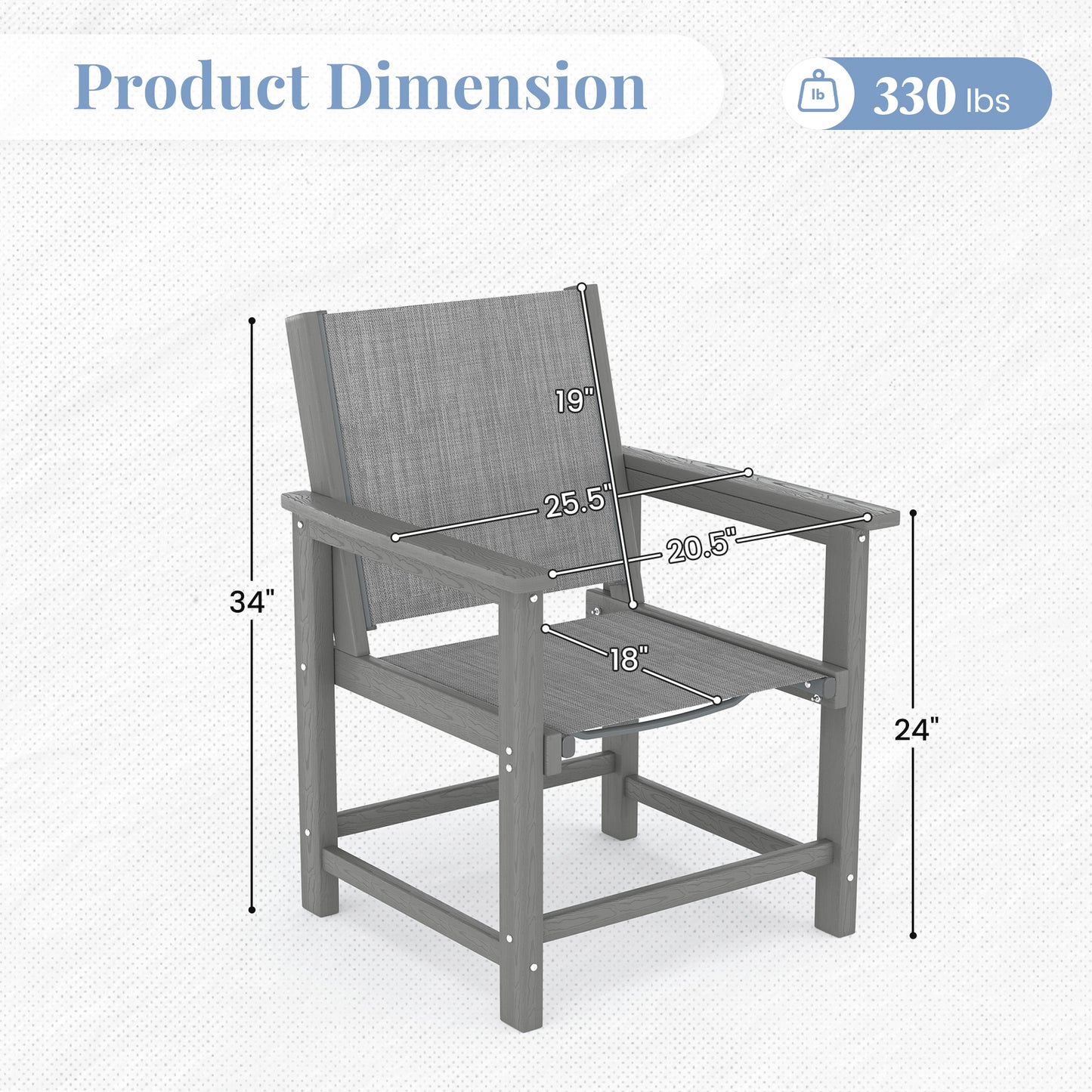 5 Piece HDPE Patio Dining Set, All-Weather Outdoor Table and Chair Sets with Umbrella Hole Outdoor Dining Table Sets of 4 Textilene Fabric Patio Chairs for Backyard, Poolside, Garden, Deck(Gray)