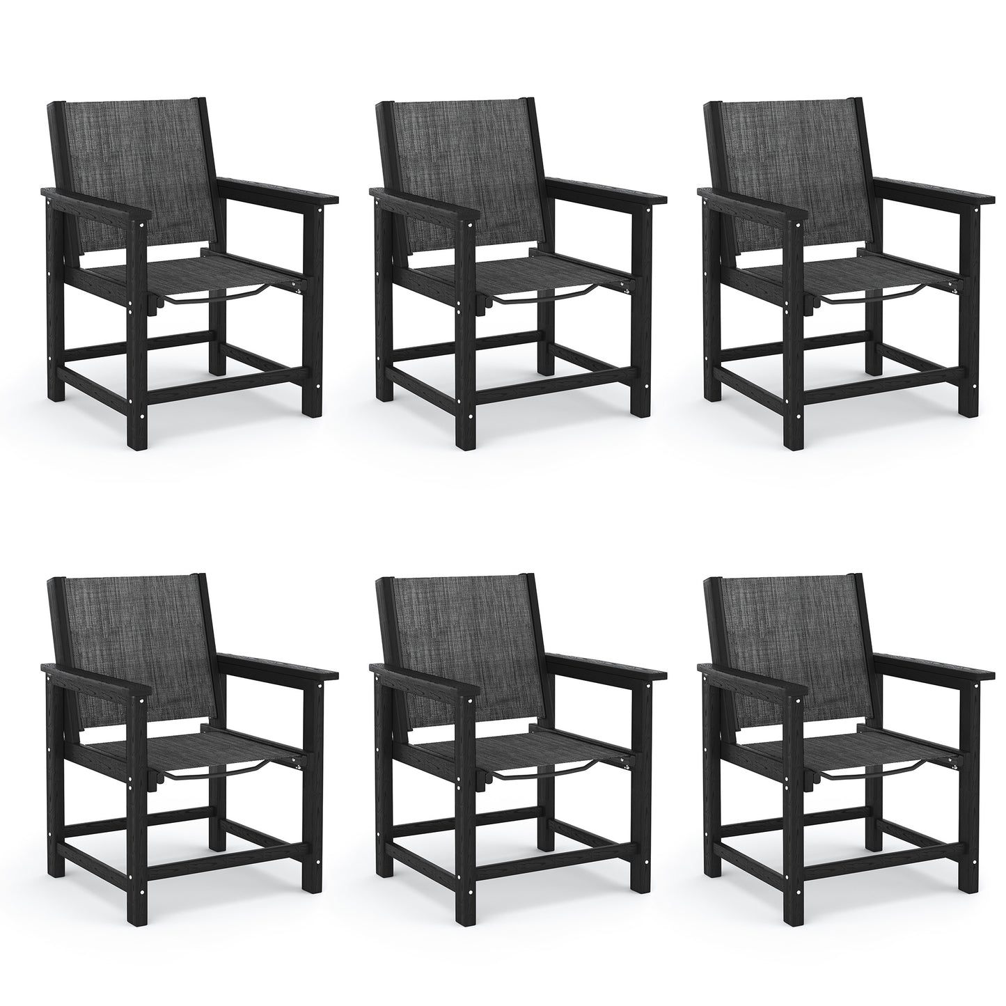 Amopatio Outdoor HDPE Dining Chairs Set of 6 All-Weather Patio Chairs with Textilene Backrest Heavy Duty for Porch Backyard Deck Lawn Garden, Black