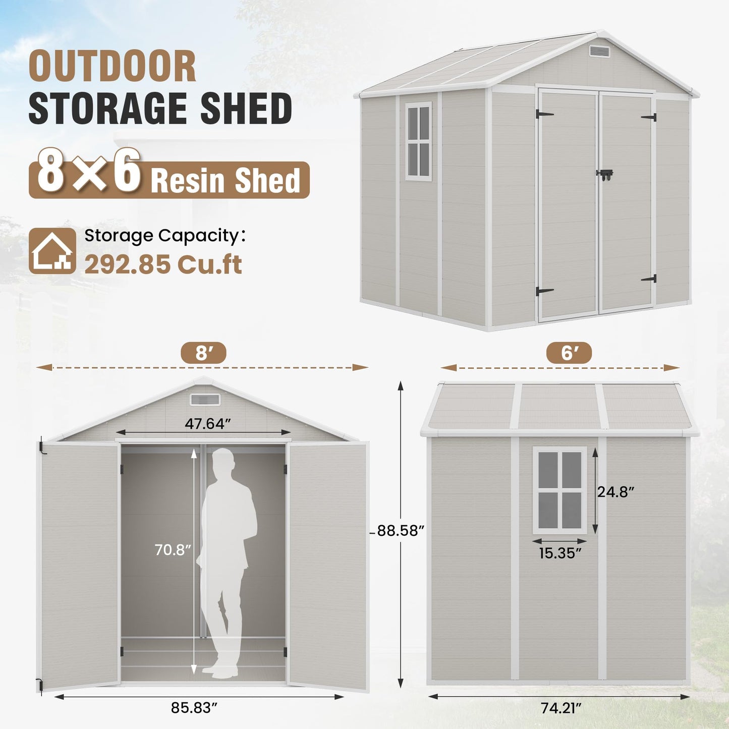 Amopatio Resin Outdoor Storage Shed 6x8FT