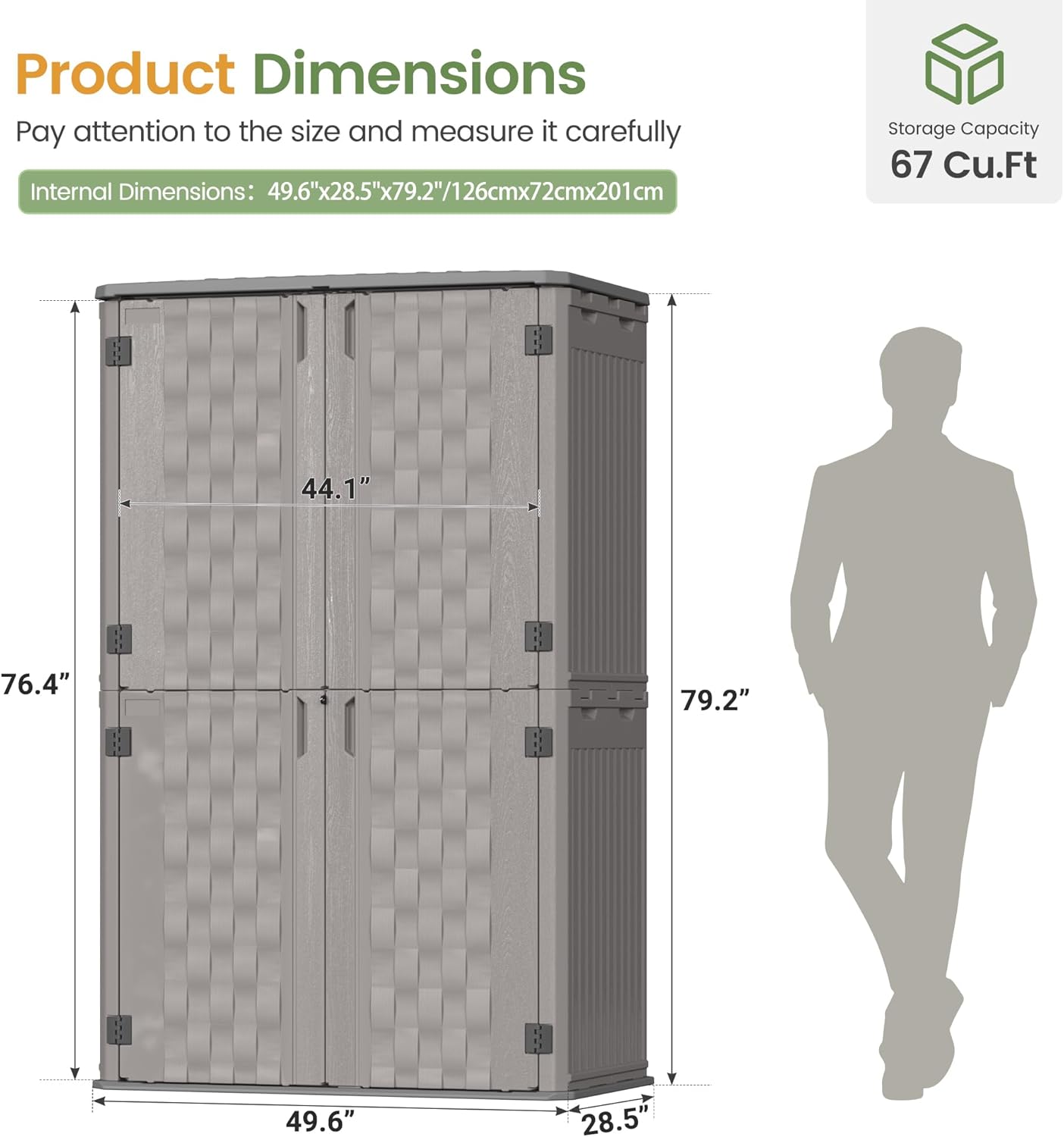 Amopatio 67 Cu Ft Premium Vertical Storage Shed, 4x6.5 FT Outdoor Resin Shed with Floor, Waterproof Weather Resistance Plastic Cabinet, Lockable Doors for Patio, Garden Tools, Lawn, Dark Grey