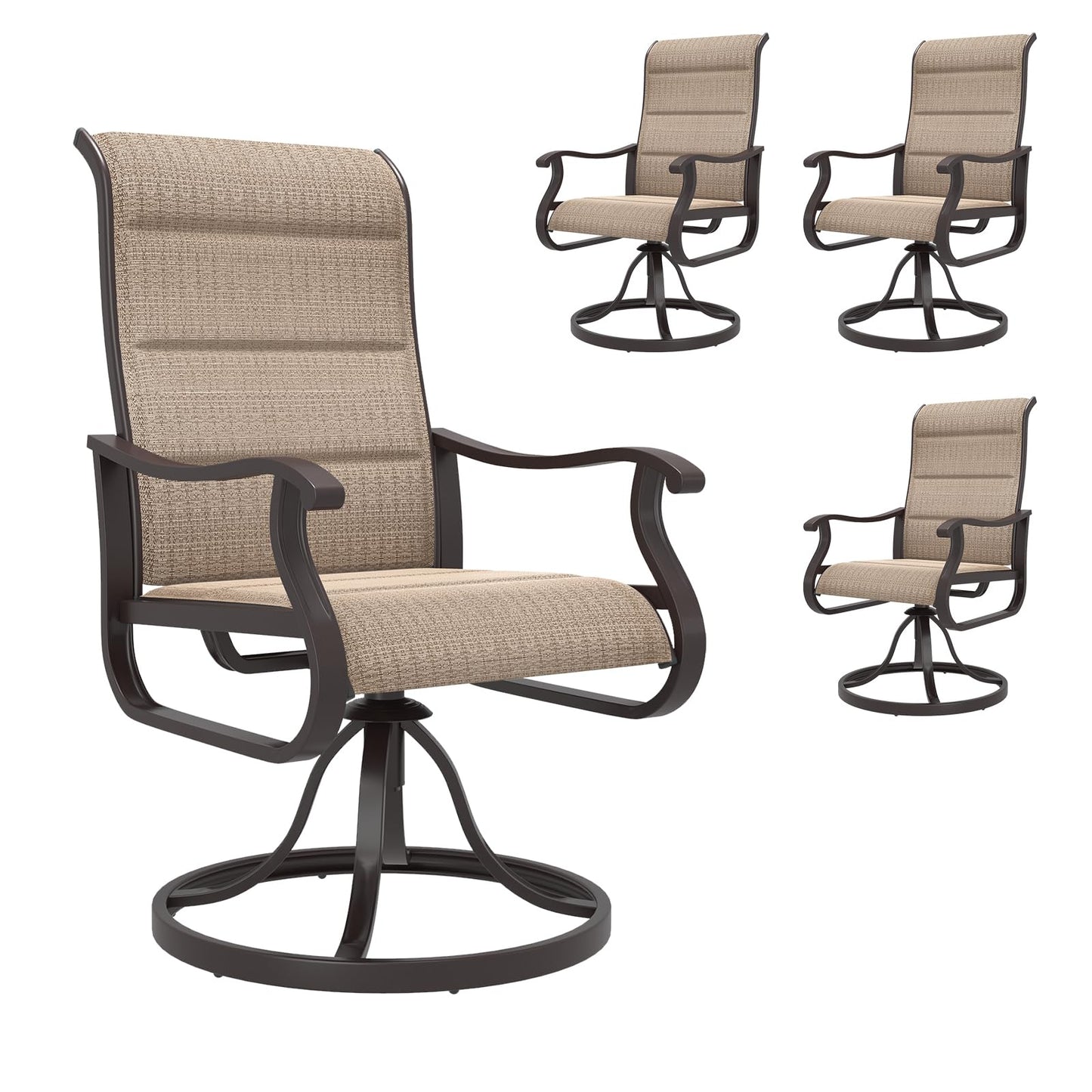 Amopatio Padded Patio Swivel Chairs Set of 4, Outdoor Dining Chairs with Ultra Soft Textilene High Back Seat & Metal Rocker Frame, for Backyard Deck Lawn Garden, Brown