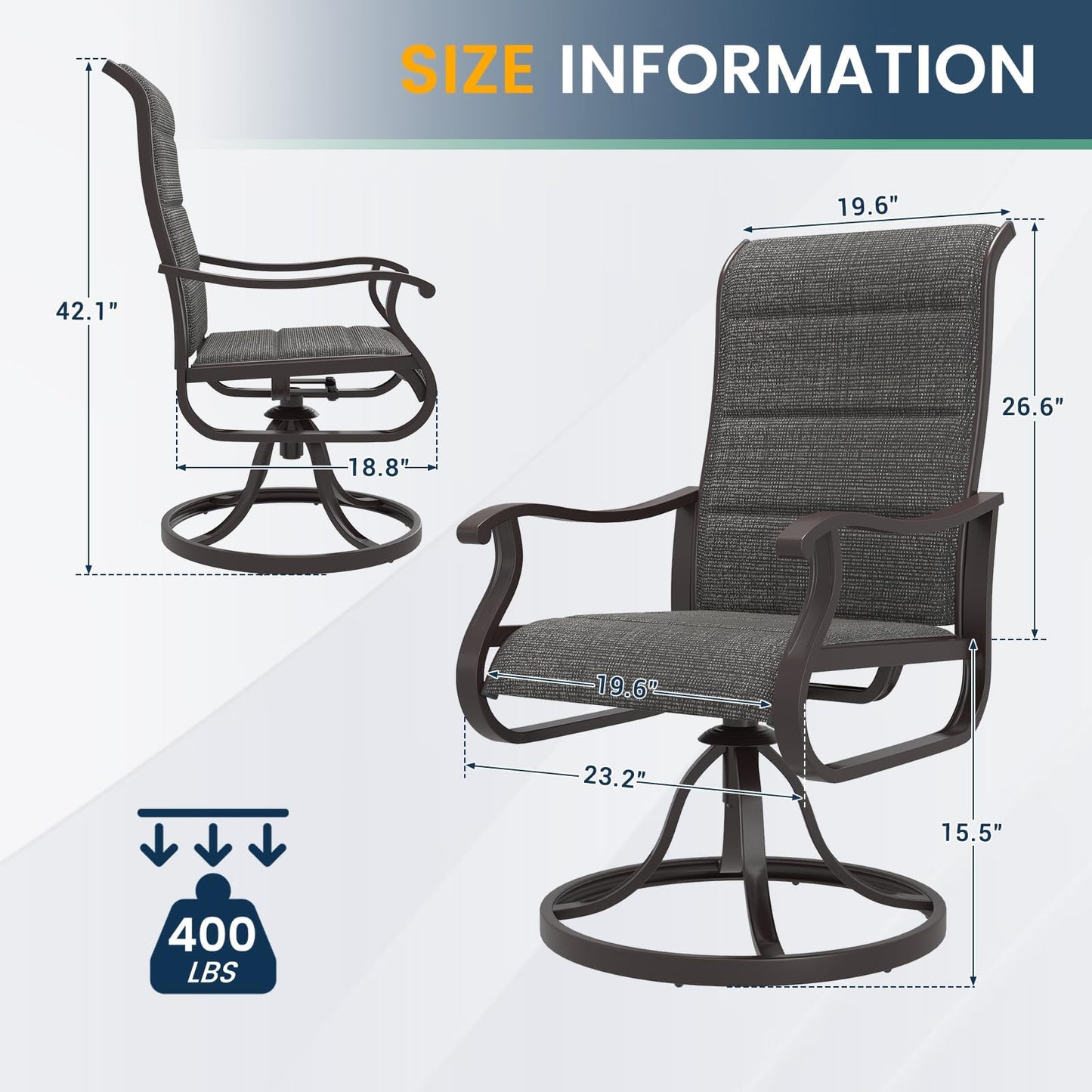 Amopatio Padded Patio Swivel Chairs Set of 6, Outdoor Dining Chairs with Ultra Soft Textilene High Back Seat & Metal Rocker Frame, for Backyard Deck Lawn Garden, Dark Grey