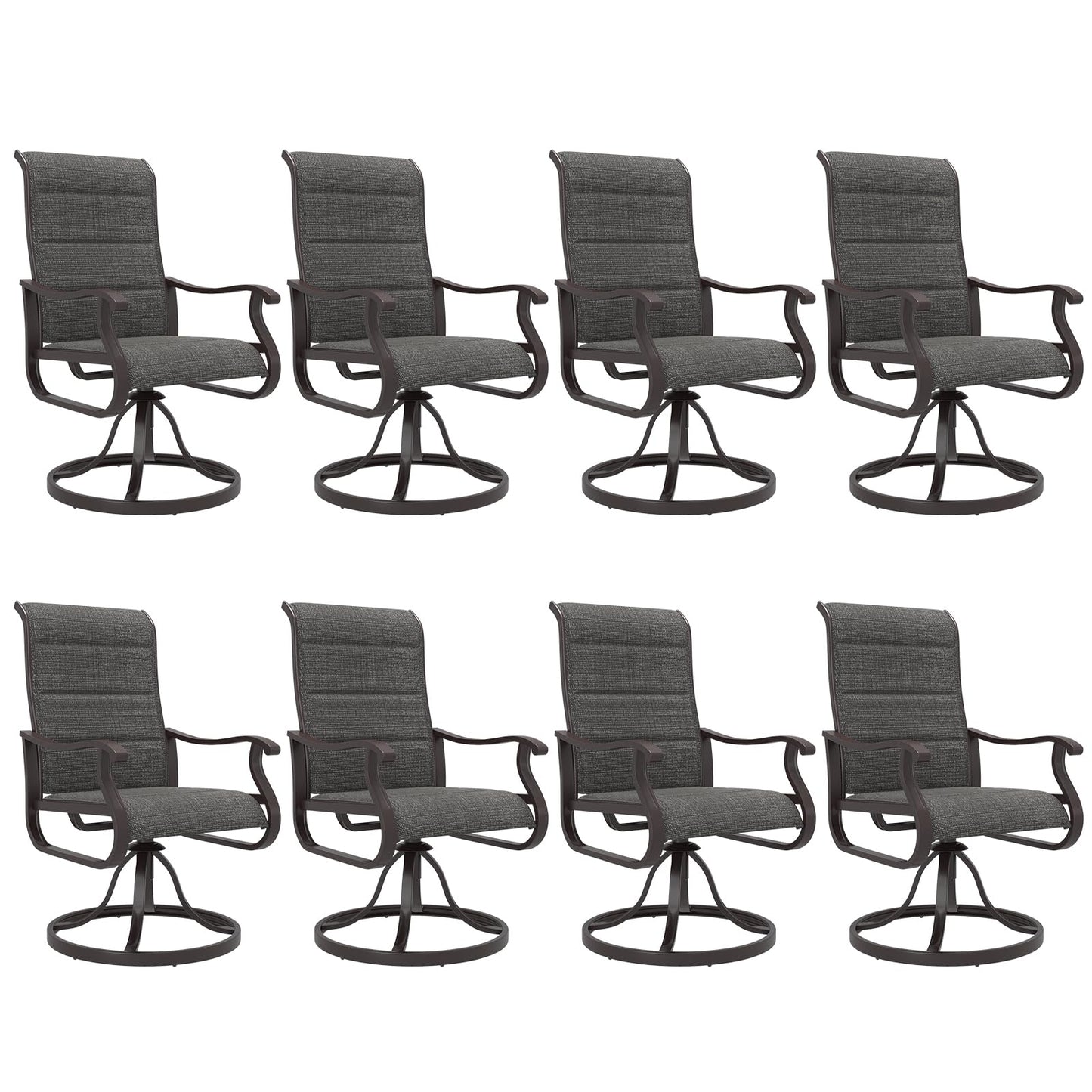 Amopatio Padded Patio Swivel Chairs Set of 8, Outdoor Dining Chairs with Ultra Soft Textilene High Back Seat & Metal Rocker Frame, for Backyard Deck Lawn Garden, Dark Grey