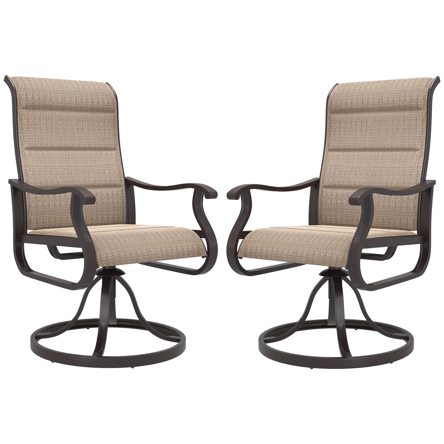 Amopatio Padded Patio Swivel Chairs Set of 2, Outdoor Dining Chairs with Ultra Soft Textilene High Back Seat & Metal Rocker Frame, for Backyard Deck Lawn, Brown